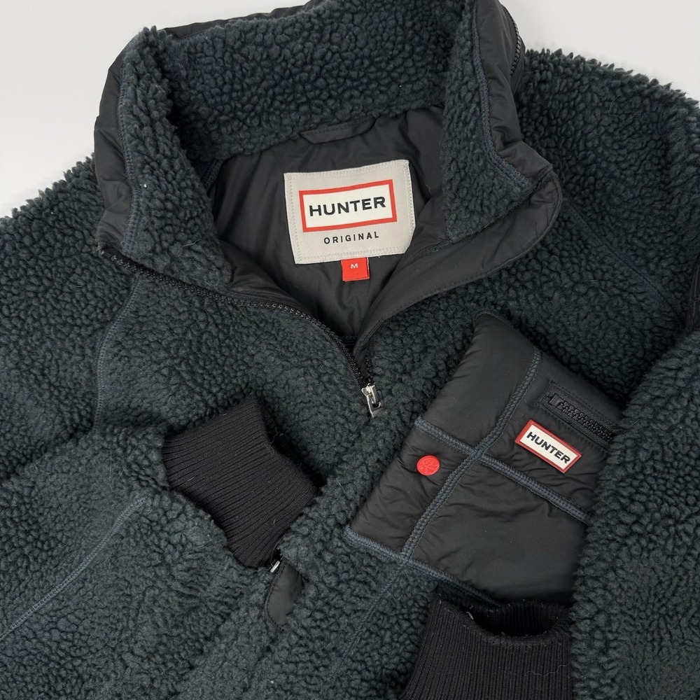 HUNTER Original Fleece Sherpa Blue Women's Medium Full Zip Jacket‎ Hideaway Hood